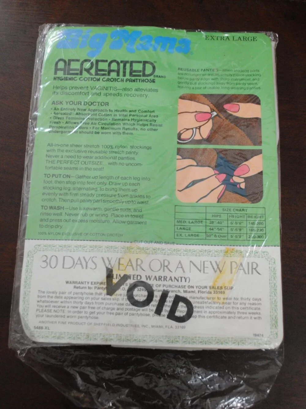 Vintage 1975 Big Mama Aereated Hygienic Cotton Crotch Extra Large Pantyhose NOS